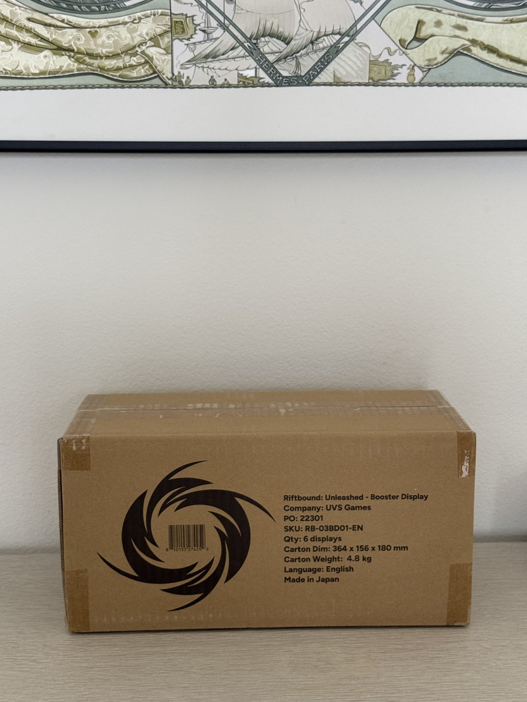 In-stock photo: sealed Riftbound Unleashed distributor carton of 6 Booster Displays. This listing is for 1 Booster Display.