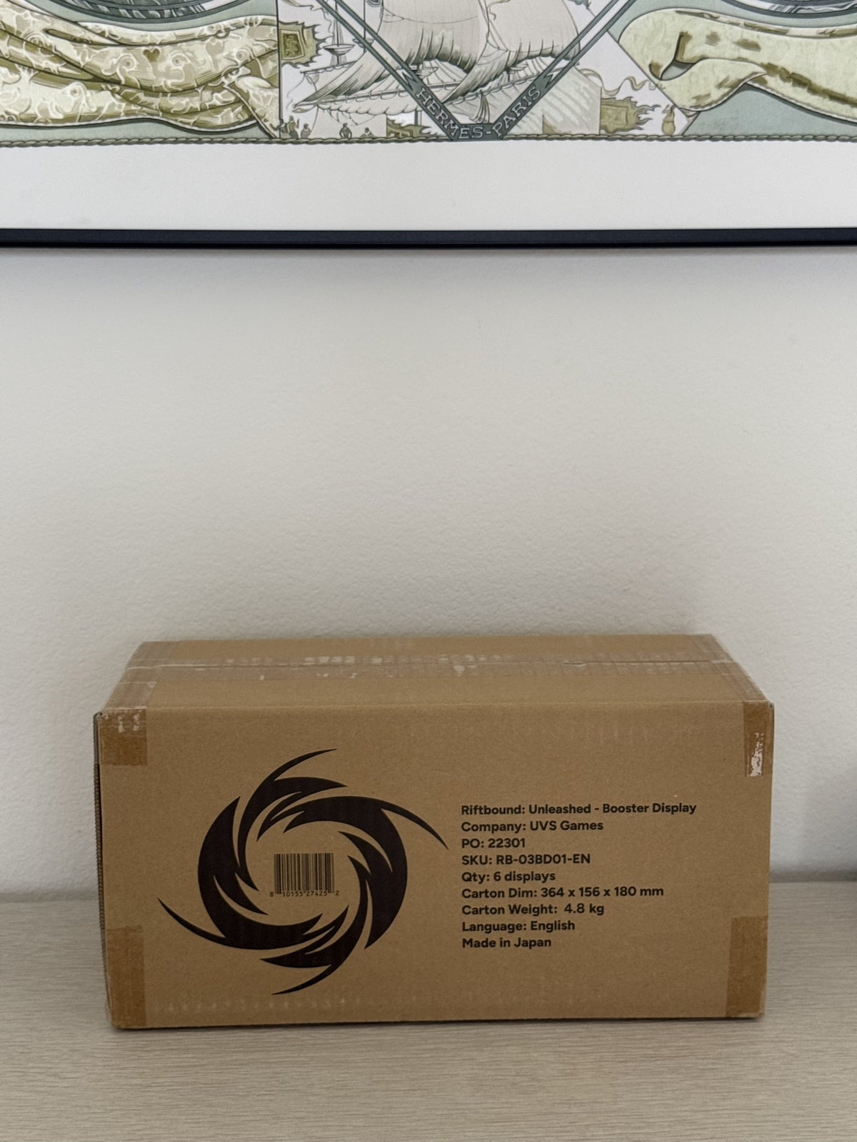 In-stock photo: sealed Riftbound Unleashed distributor carton of 6 Booster Displays. This listing is for 1 Booster Display.